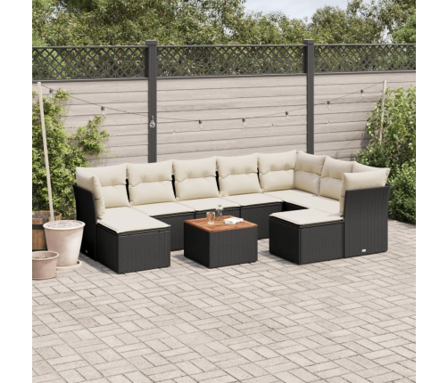 Set de sofás de jardín 10 pzas cojines ratán sintético negro