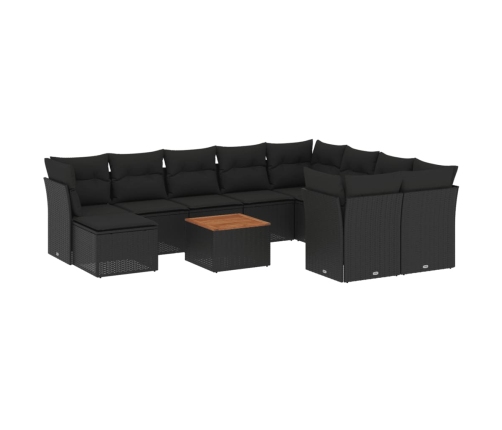 Set de sofás de jardín 11 pzas y cojines ratán sintético negro