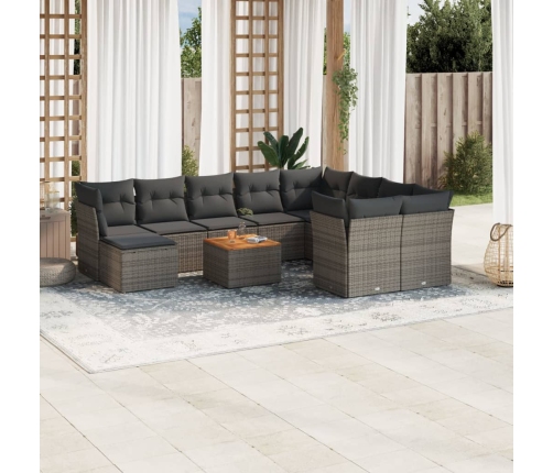 Set de sofás de jardín 11 pzas y cojines ratán sintético gris
