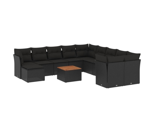 Set de sofás de jardín 12 piezas cojines ratán sintético negro