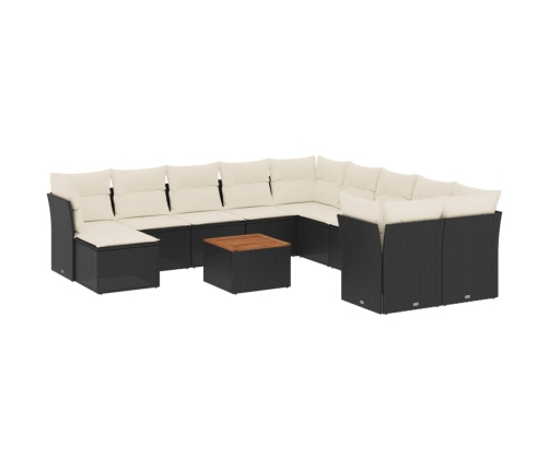 Set de sofás de jardín 12 piezas cojines ratán sintético negro