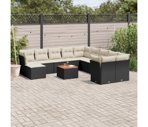 Set de sofás de jardín 12 piezas cojines ratán sintético negro