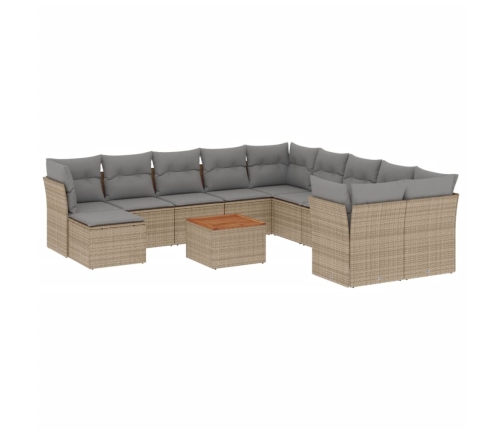 Set de sofás de jardín 12 pzas y cojines ratán sintético marrón