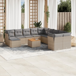 Set de sofás de jardín 12 pzas y cojines ratán sintético marrón