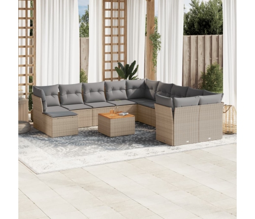 Set de sofás de jardín 12 pzas y cojines ratán sintético marrón