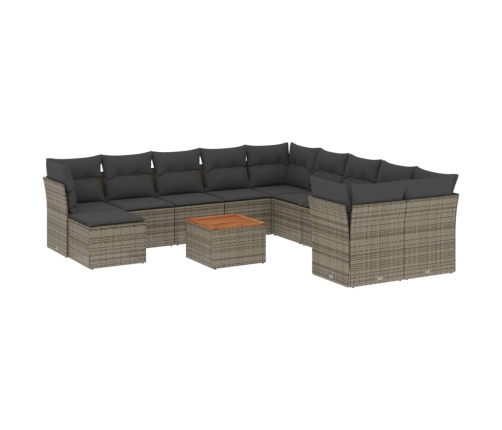 Set de sofás de jardín 12 pzas con cojines ratán sintético gris