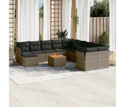 Set de sofás de jardín 12 pzas con cojines ratán sintético gris