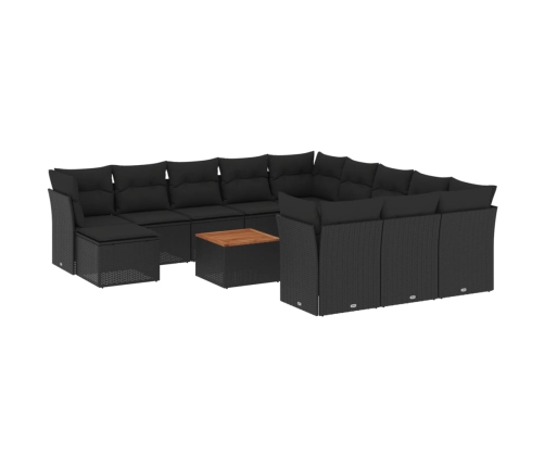 Set de sofás de jardín y cojines 13 pzas ratán sintético negro