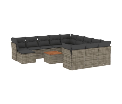 Set sofás de jardín con cojines 13 piezas ratán sintético gris