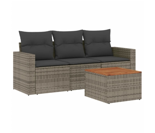 Set de sofás de jardín 4 pzas y cojines ratán sintético gris