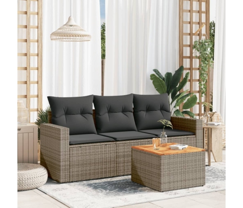 Set de sofás de jardín 4 pzas y cojines ratán sintético gris