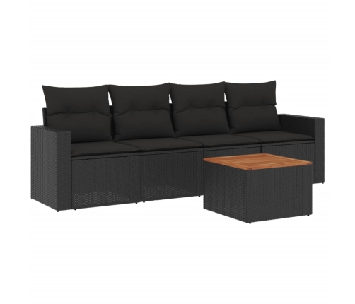 Set de muebles de jardín 5 pzas y cojines ratán sintético negro