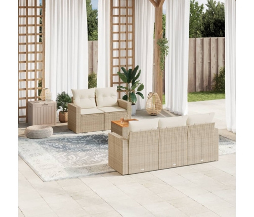 Juego de sofás jardín con cojines 6 pzas ratán sintético beige