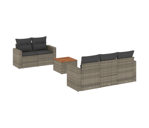 Set de muebles de jardín 6 pzas y cojines ratán sintético gris