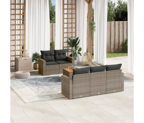 Set de muebles de jardín 6 pzas y cojines ratán sintético gris