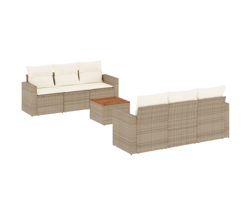 Set sofás de jardín 7 piezas y cojines ratán sintético beige