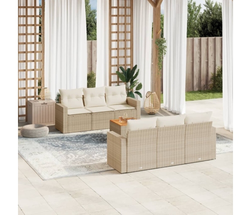 Set sofás de jardín 7 piezas y cojines ratán sintético beige