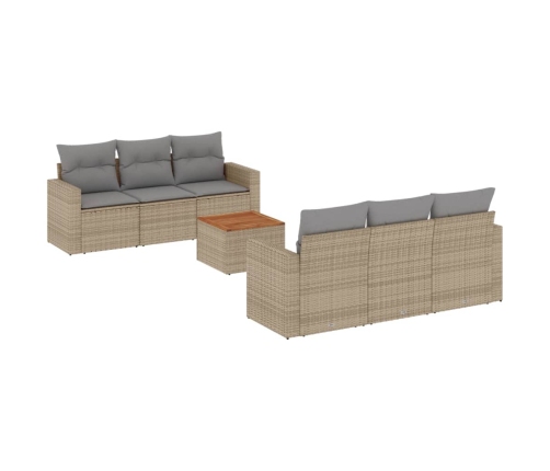 Set sofás de jardín 7 piezas y cojines ratán sintético beige