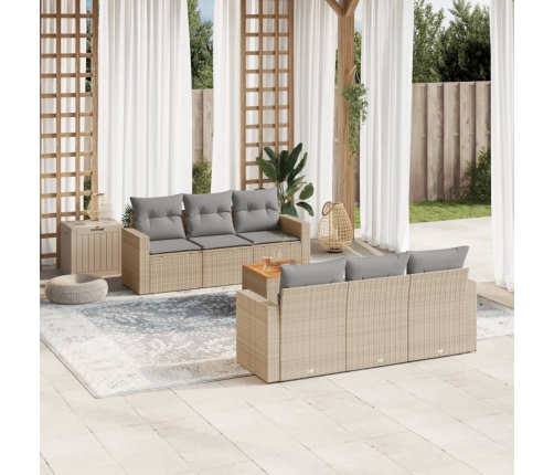 Set sofás de jardín 7 piezas y cojines ratán sintético beige