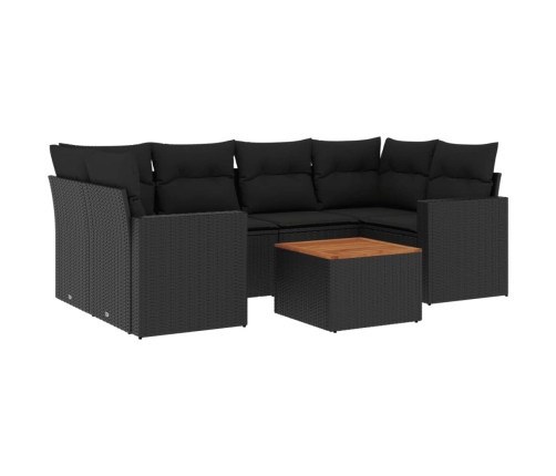 Set de comedor de jardín 7 pzas y cojines ratán sintético negro