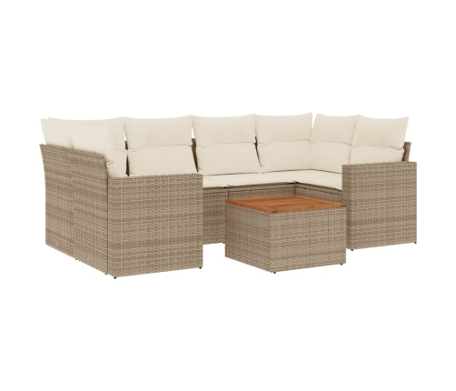 Set sofás de jardín 7 piezas y cojines ratán sintético beige