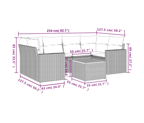 Set sofás de jardín 7 piezas y cojines ratán sintético beige