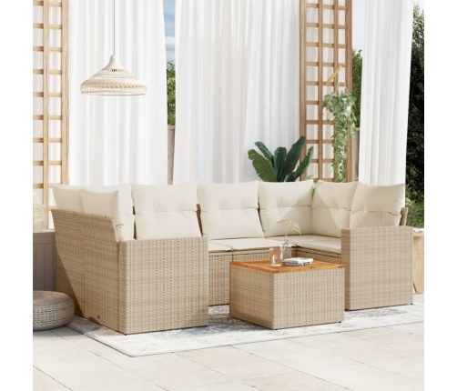 Set sofás de jardín 7 piezas y cojines ratán sintético beige