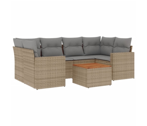 Set sofás de jardín 7 piezas y cojines ratán sintético beige