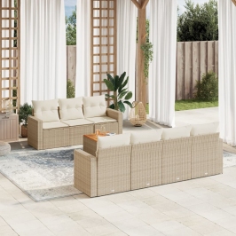 Juego de sofás de jardín con cojines beige 8 pzas ratán PE