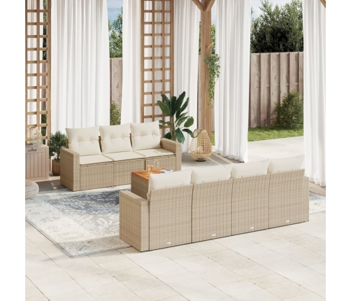 Juego de sofás de jardín con cojines beige 8 pzas ratán PE