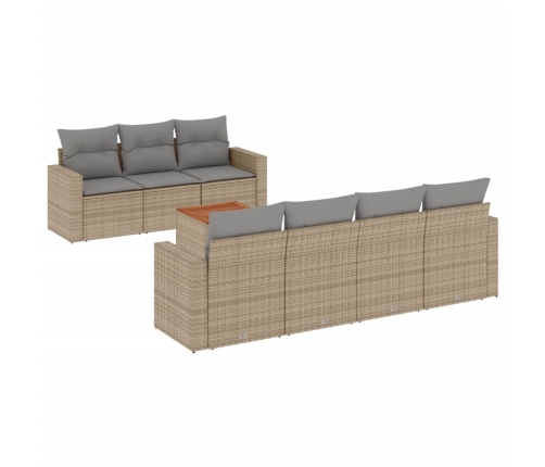 Juego de sofás de jardín con cojines beige 8 pzas ratán PE