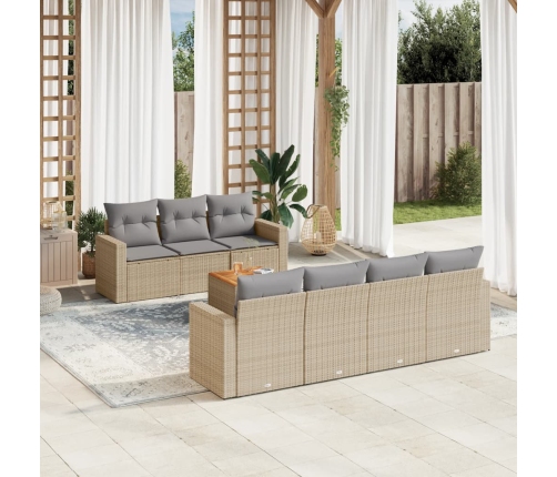 Juego de sofás de jardín con cojines beige 8 pzas ratán PE