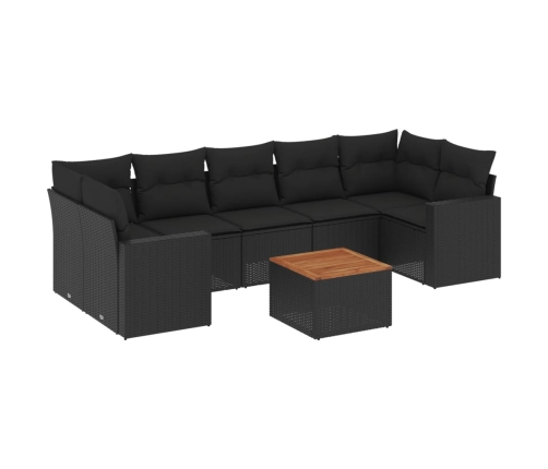 Set de sofás de jardín 8 piezas y cojines ratán sintético negro