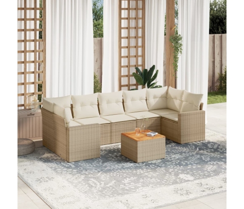 Juego de sofás de jardín con cojines beige 8 pzas ratán PE
