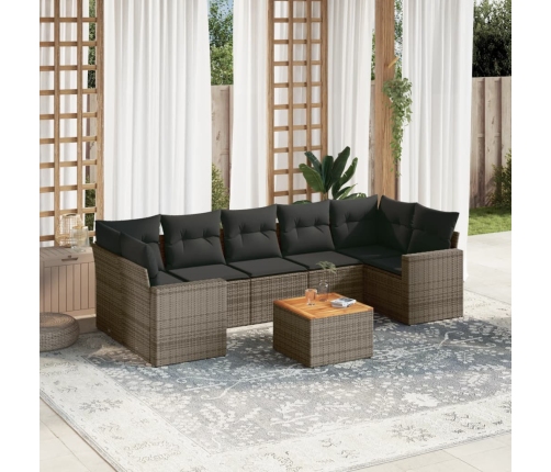 Set de sofás de jardín 8 pzas y cojines ratán sintético gris