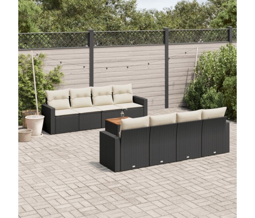 Set de sofás de jardín 8 piezas y cojines ratán sintético negro