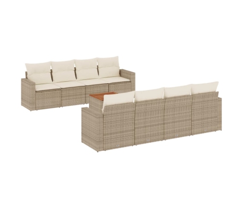 Set de sofás de jardín 9 pzas con cojines ratán sintético beige