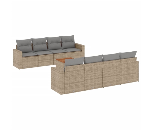 Set de sofás de jardín 9 pzas con cojines ratán sintético beige
