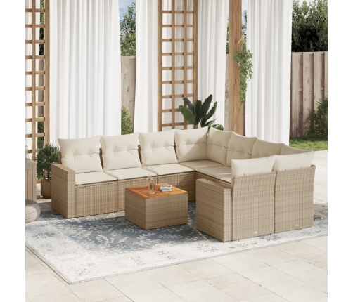 Set de sofás de jardín 9 pzas con cojines ratán sintético beige
