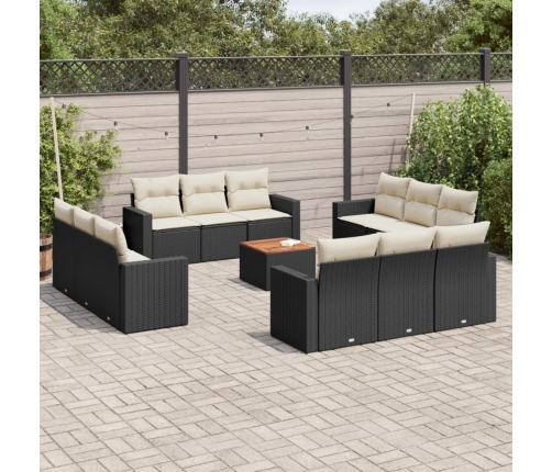 Set de sofás de jardín y cojines 13 pzas ratán sintético negro