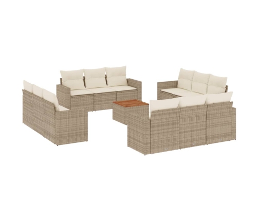 Set sofás de jardín con cojines 13 pzas ratán sintético beige