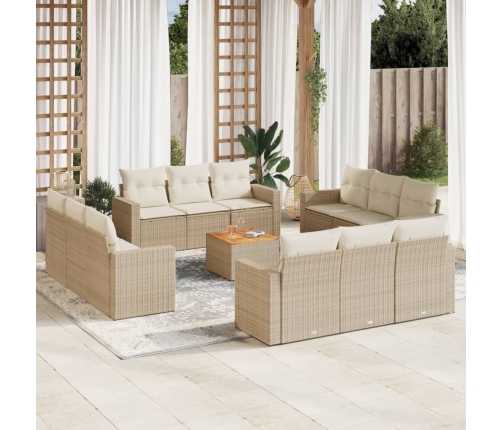 Set sofás de jardín con cojines 13 pzas ratán sintético beige