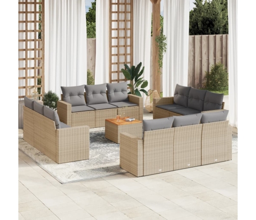 Set sofás de jardín con cojines 13 pzas ratán sintético beige
