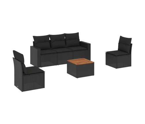 Set de sofás de jardín 6 piezas y cojines ratán sintético negro