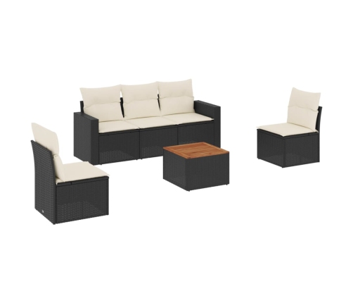 Set de sofás de jardín 6 piezas y cojines ratán sintético negro