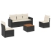 Set de sofás de jardín 6 piezas y cojines ratán sintético negro