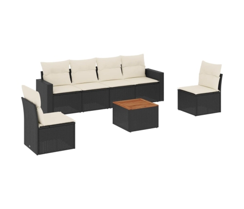 Set de comedor de jardín 7 pzas y cojines ratán sintético negro