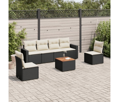 Set de comedor de jardín 7 pzas y cojines ratán sintético negro