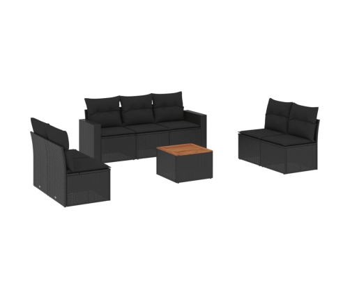 Set de sofás de jardín 8 piezas y cojines ratán sintético negro