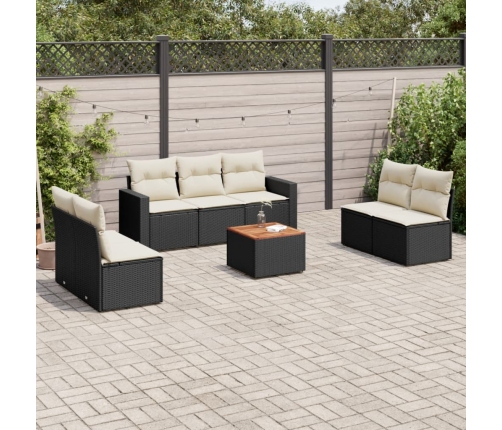 Set de sofás de jardín 8 piezas y cojines ratán sintético negro